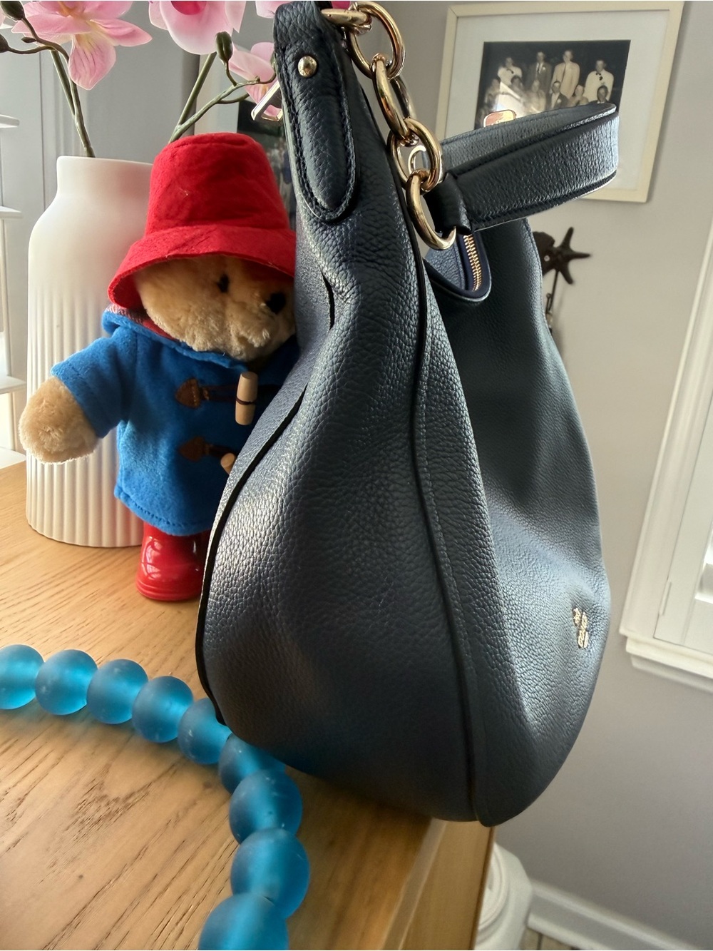 Coach Navy Pebbled Leather Hobo with Gold Hardware - Picture 4 of 8